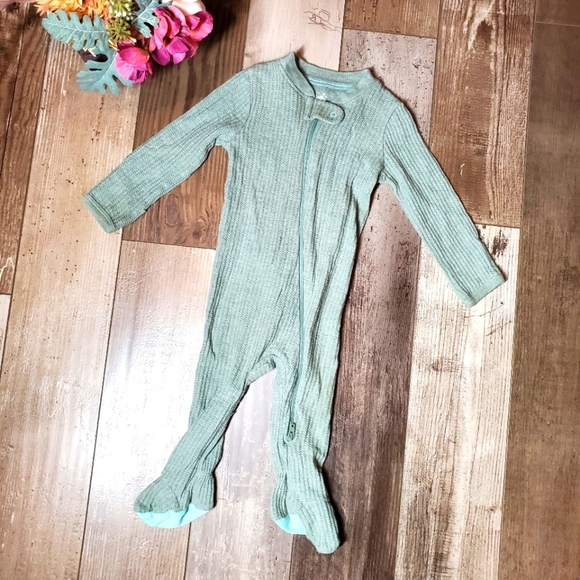 Cloud Island Sage Green Baby Waffle Knit One Piece Footie Size 3-6M NWOT - Picture 1 of 14